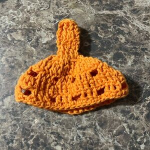 Handmade Orange Crochet pumpkin hand towel decorative holder.